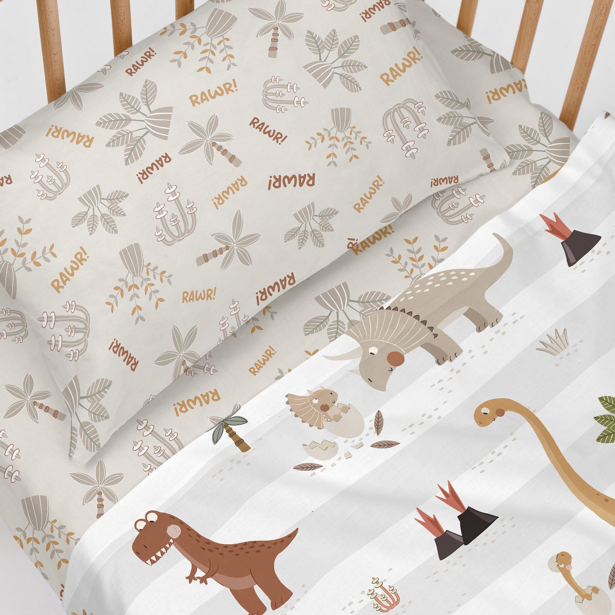 Dino family Laken Set 2-delig 120x180 cm (Maxiledikant) Moshi Moshi, Veelkleurig, 100% katoen, de kwaliteit van 150 TC