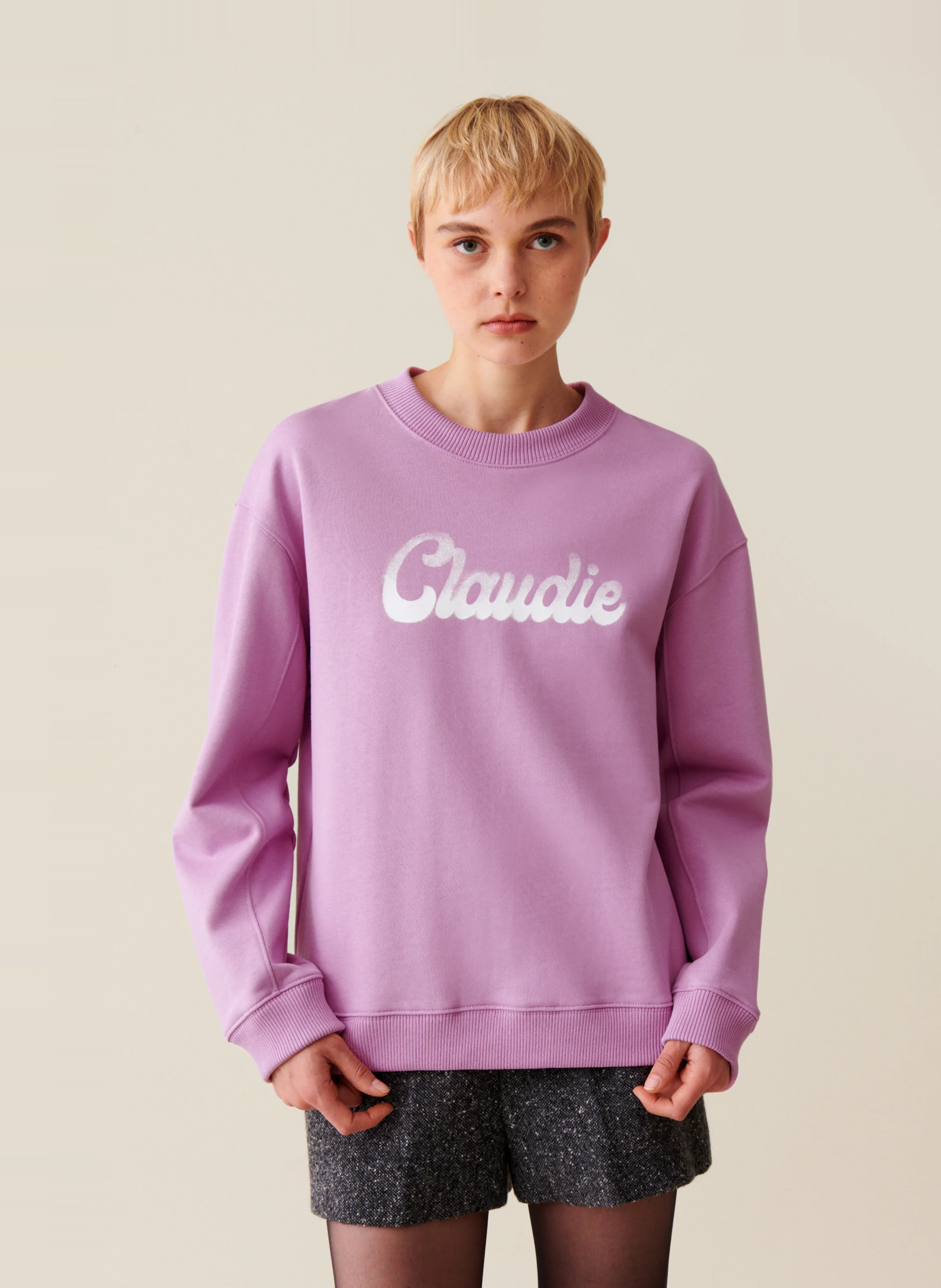 Sweatshirt ample imprimé en coton | Rose