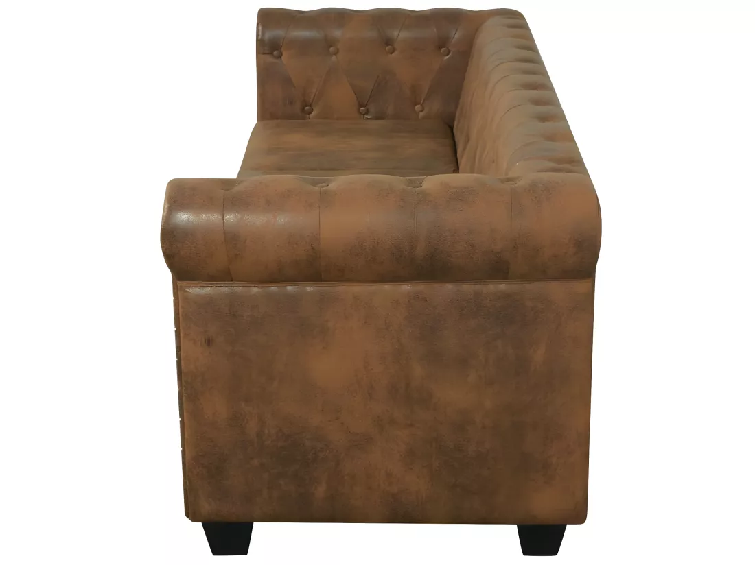 Canapé Chesterfield 3 places cuir artificiel marron