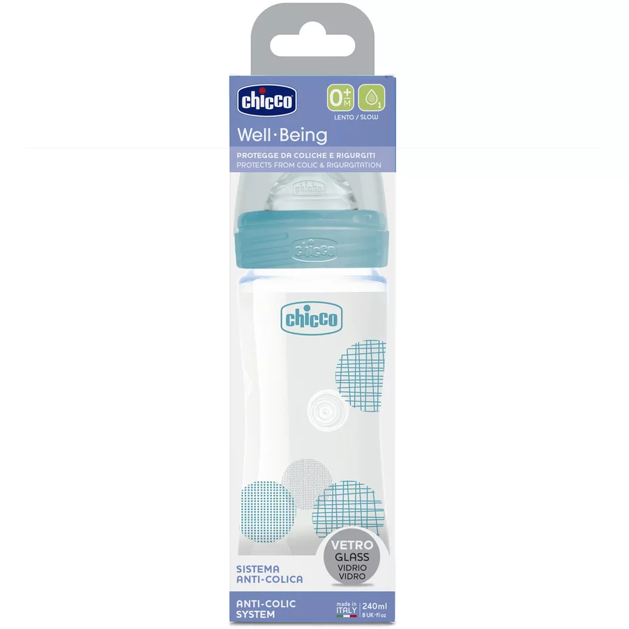 chicco Well-Being Glas 240ml, Normaler Durchfluss, boy, 0M+