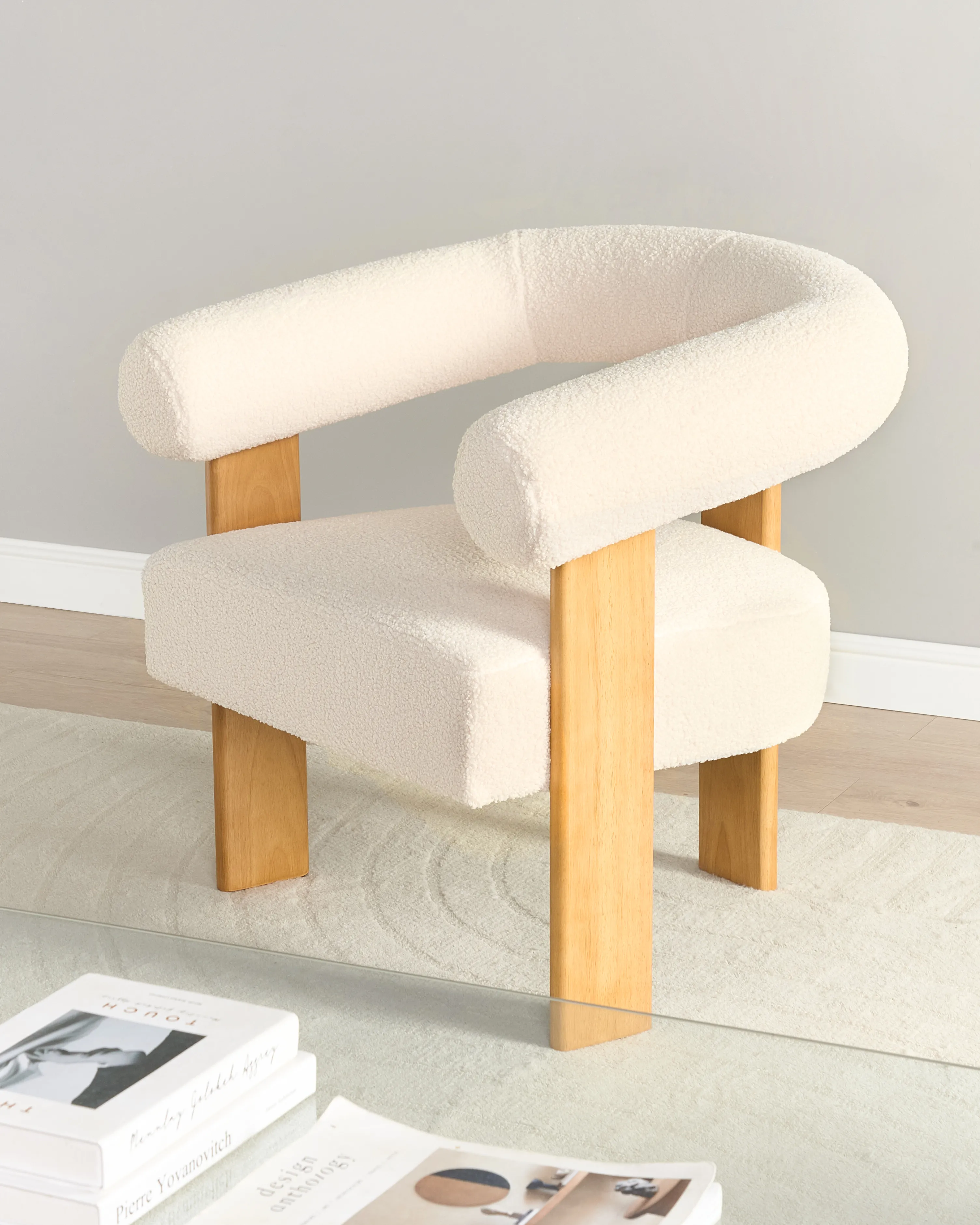 Fauteuil ILBRO Bouclé Gebroken wit/lichtbruin