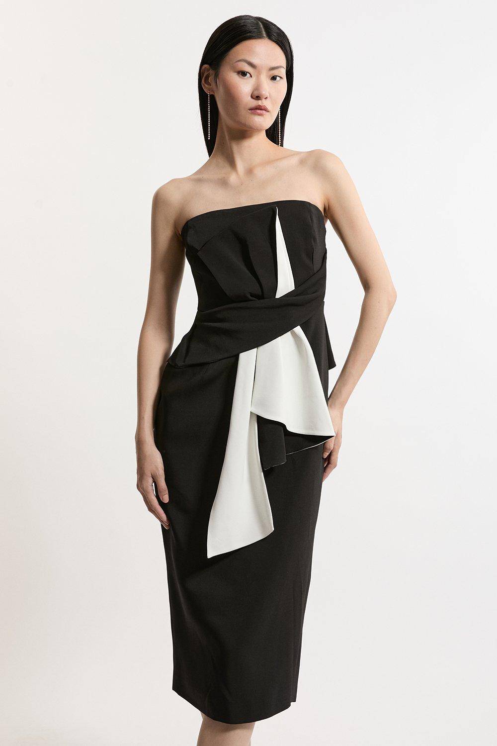 KarenMillen Petite Archive Collection - Robe midi en crêpe bandeau avec détail de nœud