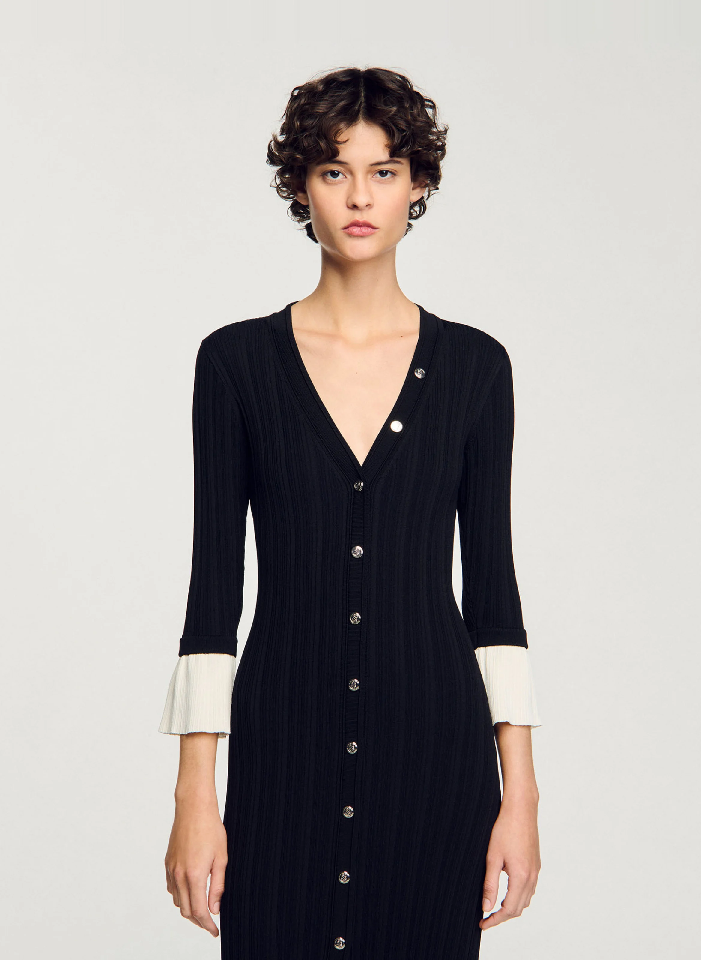 Robe longue moulante col V | Noir