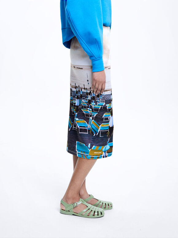 Saia midi estampada - Multicolorida