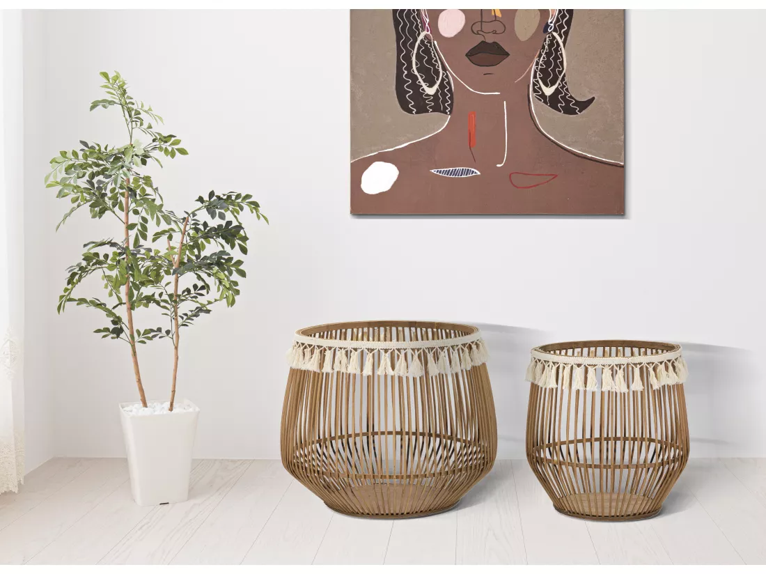 Lot de 2 paniers en rotin marron Ø 47x39,5-34x36,5 cm