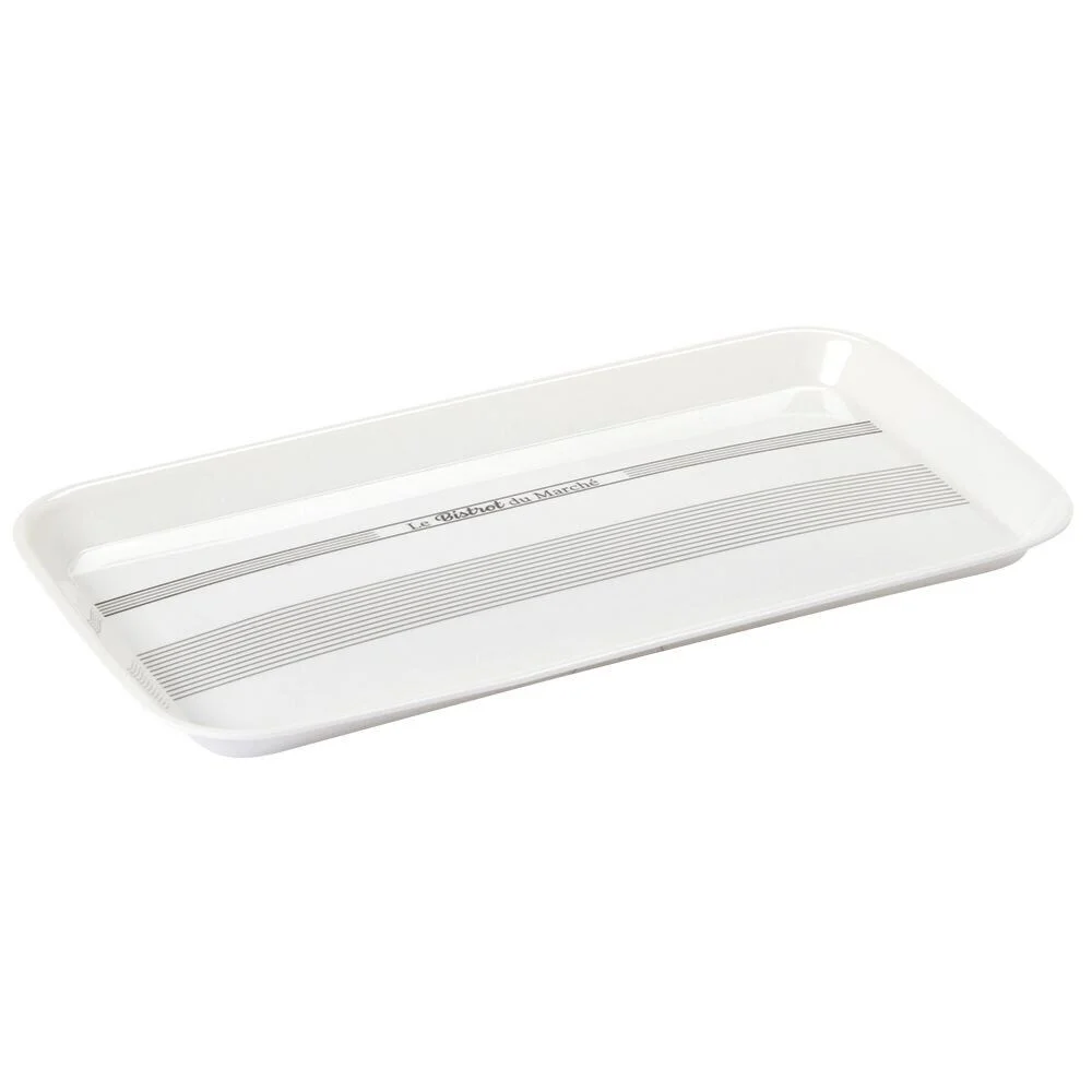 Plateau rectangulaire mélamine blanc écritures noires