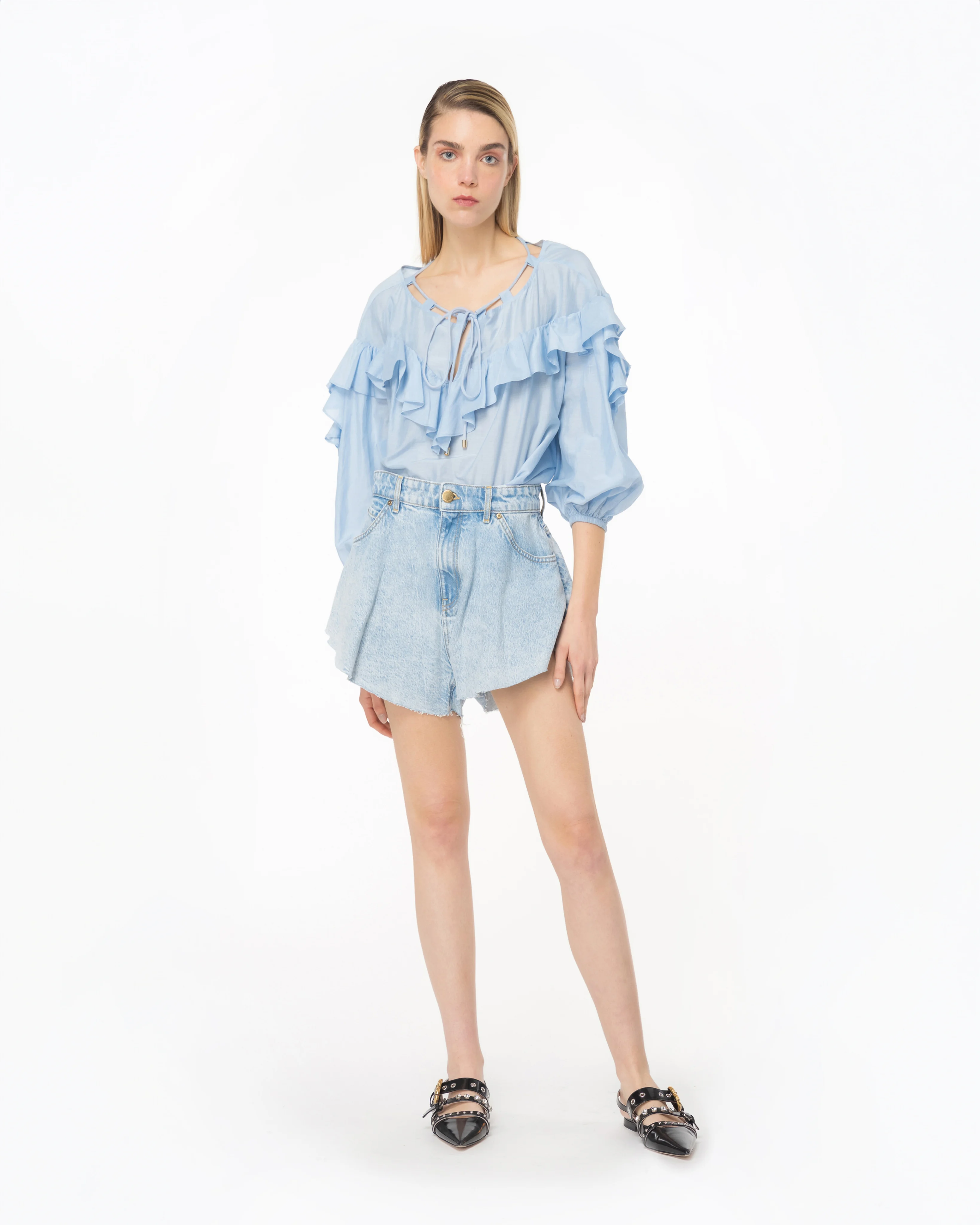 Blouse à maxi volant | Bleu
