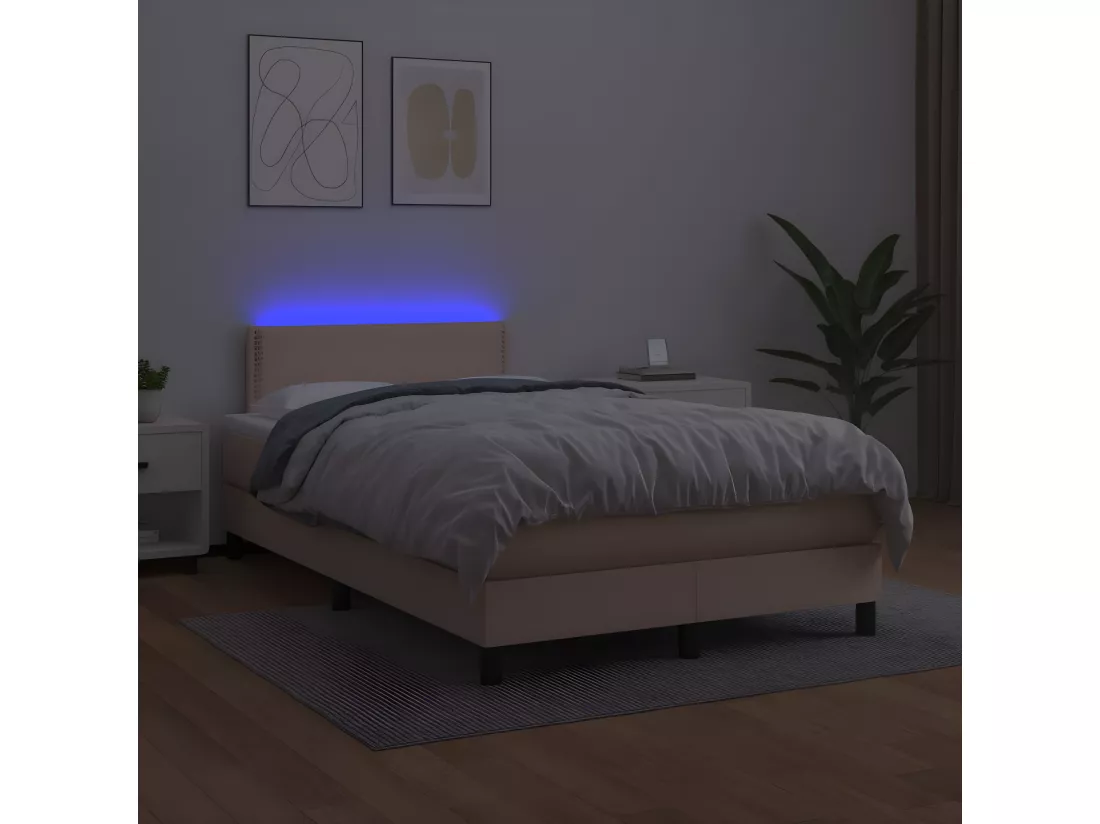 Sommier tapissier matelas LED Cappuccino 120x200 cm Similicuir