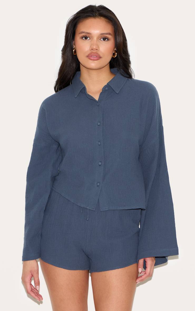 Bleu Foncé Short Ample Et Fluide Surdimensionné
