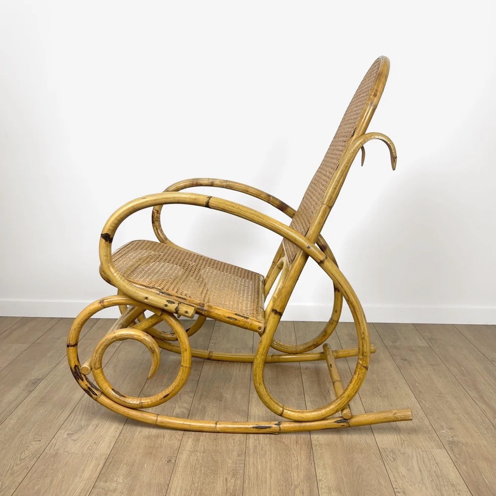 Rocking Chair rotin et cannage 70's