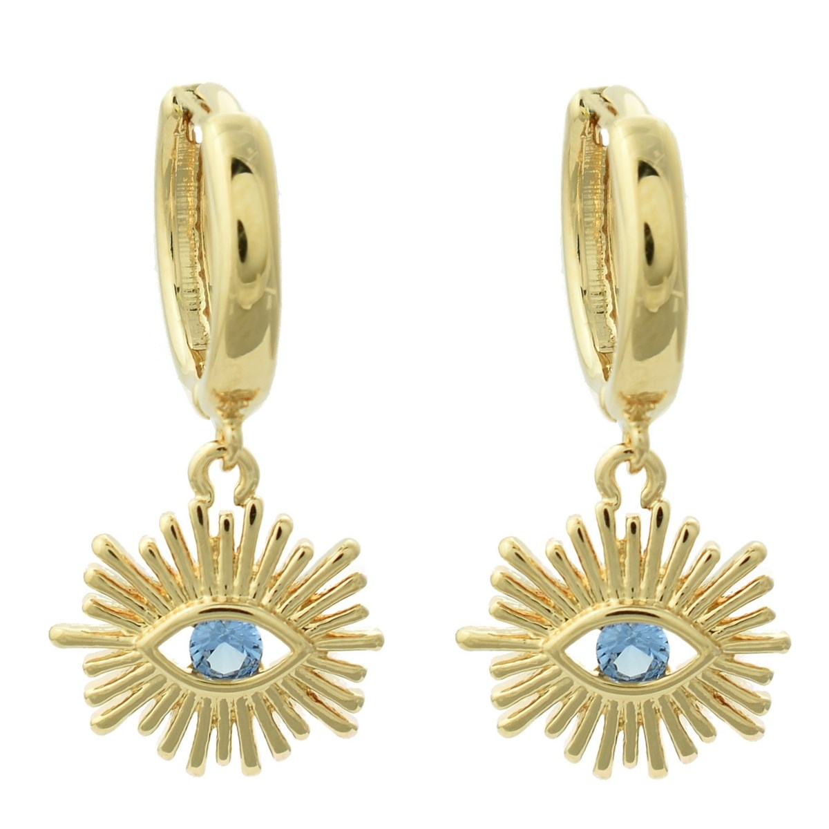 Boucles d'oreilles Mini Créoles oeil protecteur oxyde de zirconium bleu Plaqué or 750 3 microns