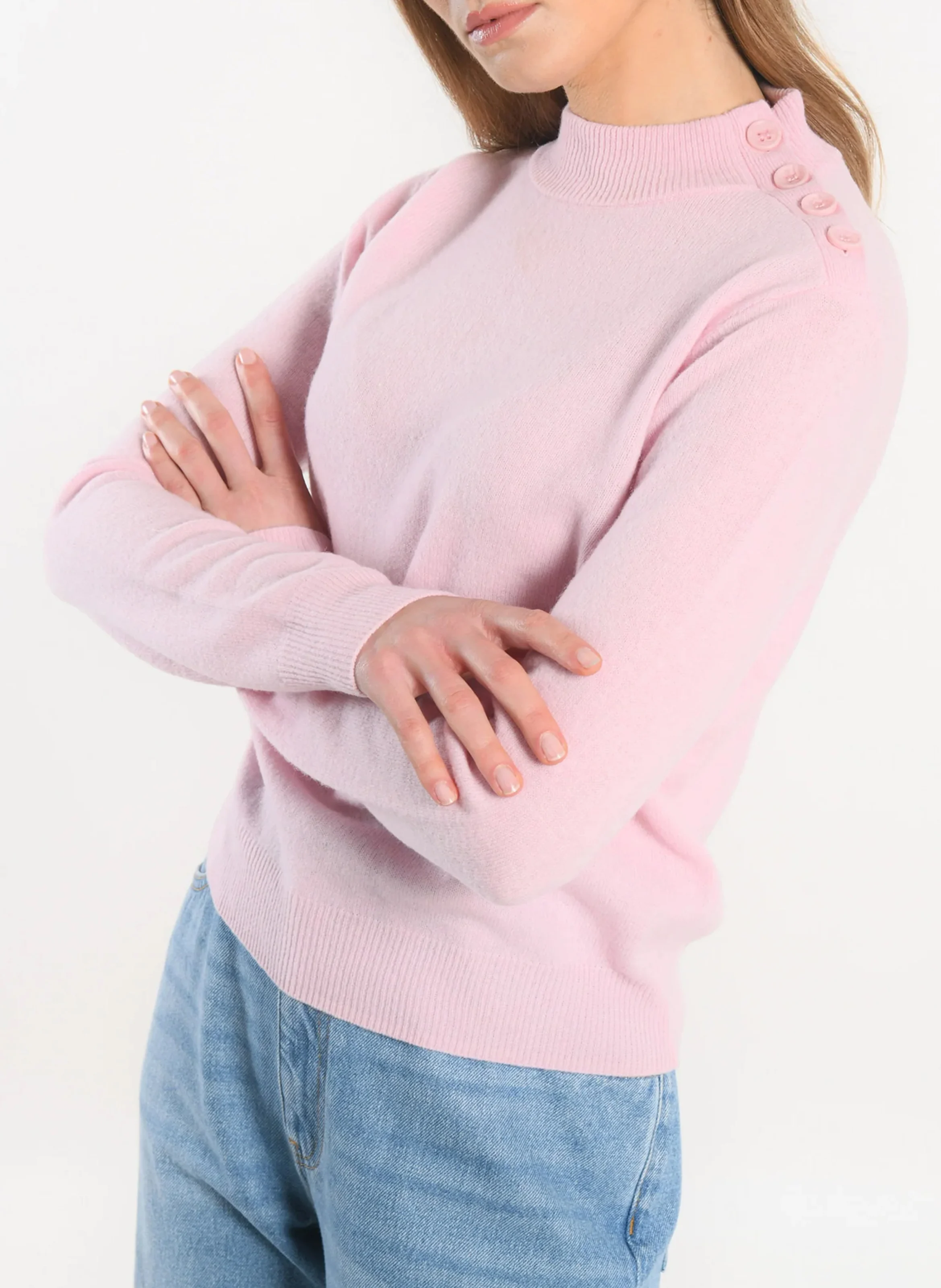 ANITA - Pull droit col montant en laine | Rose