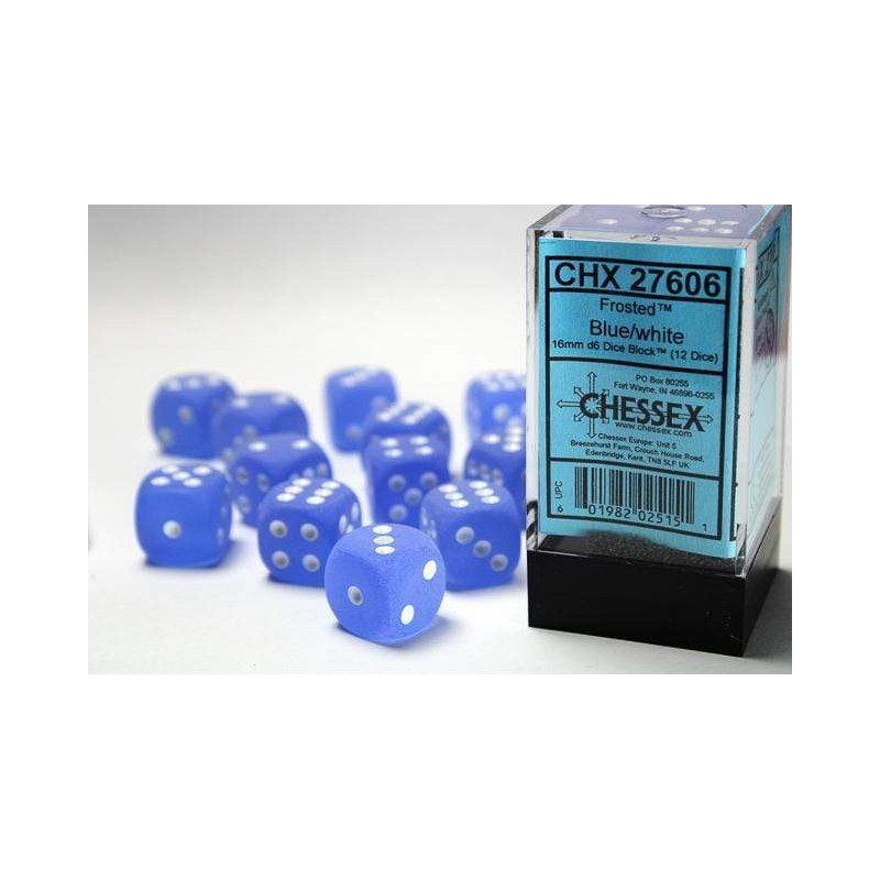 Boîte de 12 dés 6 * givré * BLEU