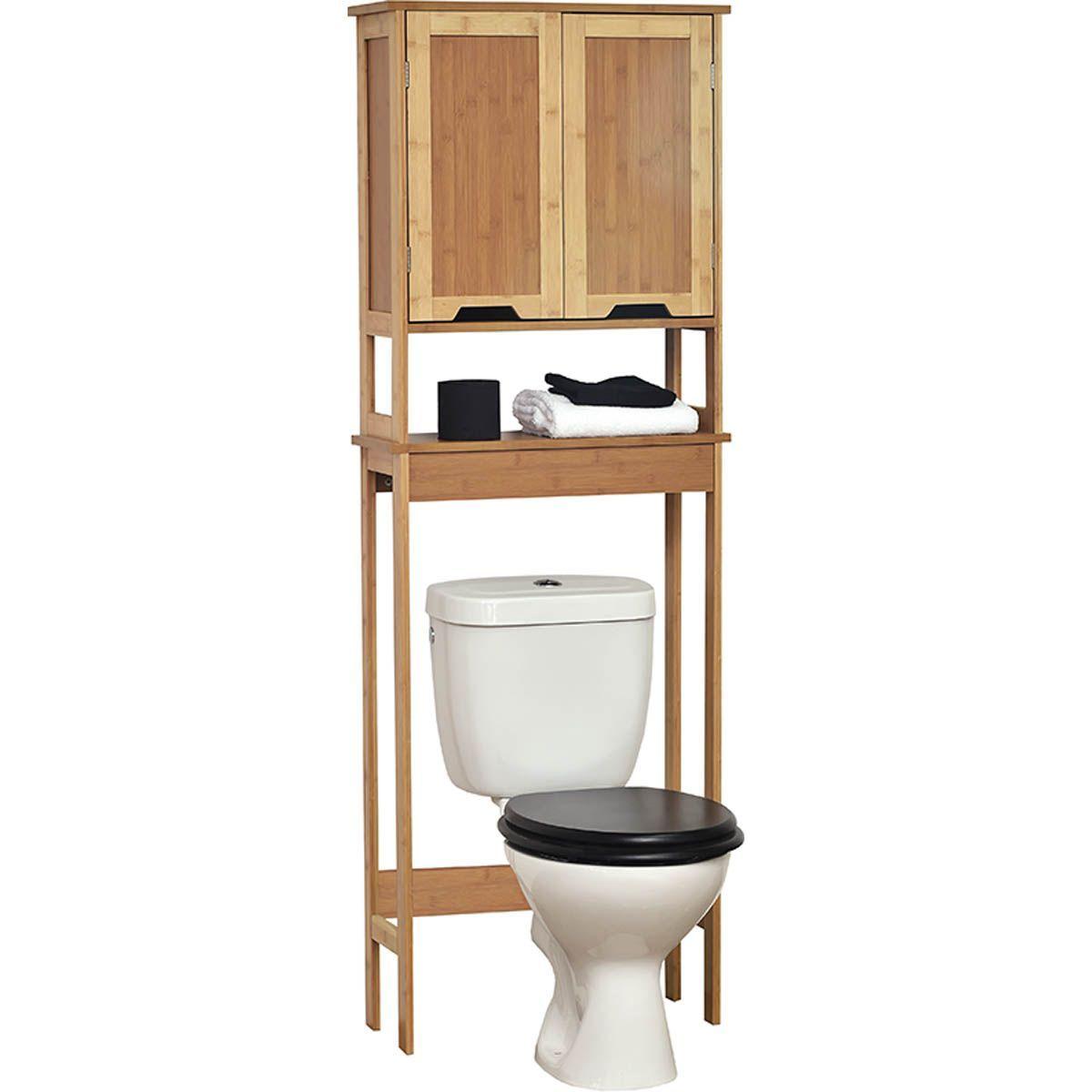 MEUBLE DESSUS WC BAMBOU ET MDF 2 PORTES  1 ETAGERE INTERIEU