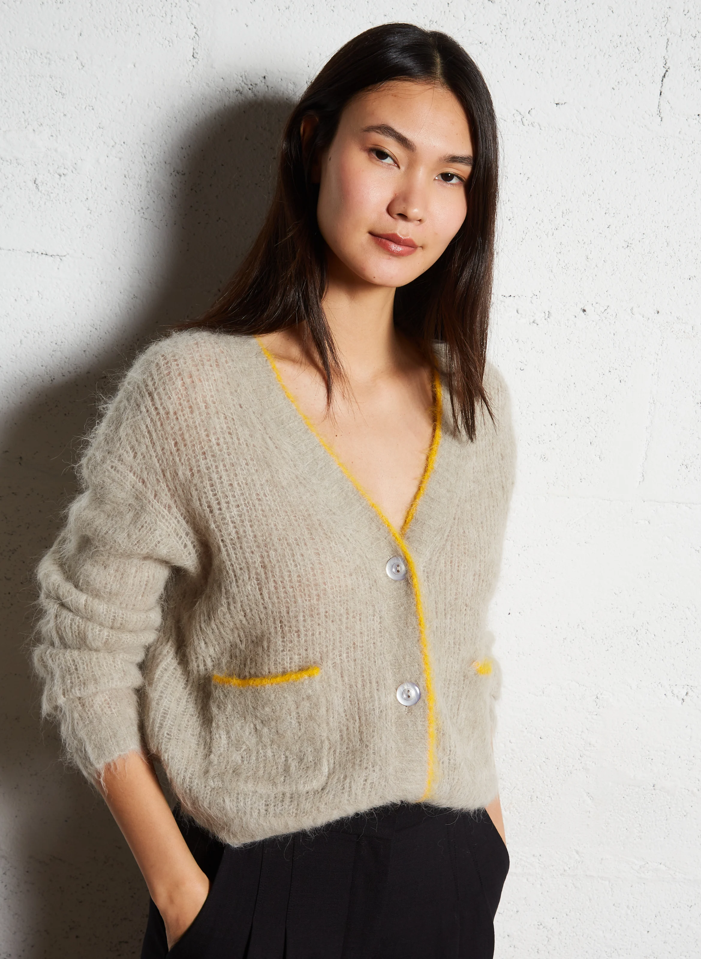 BYMI - Gilet ample à mailles duveteuses en laine mélangée | Gris