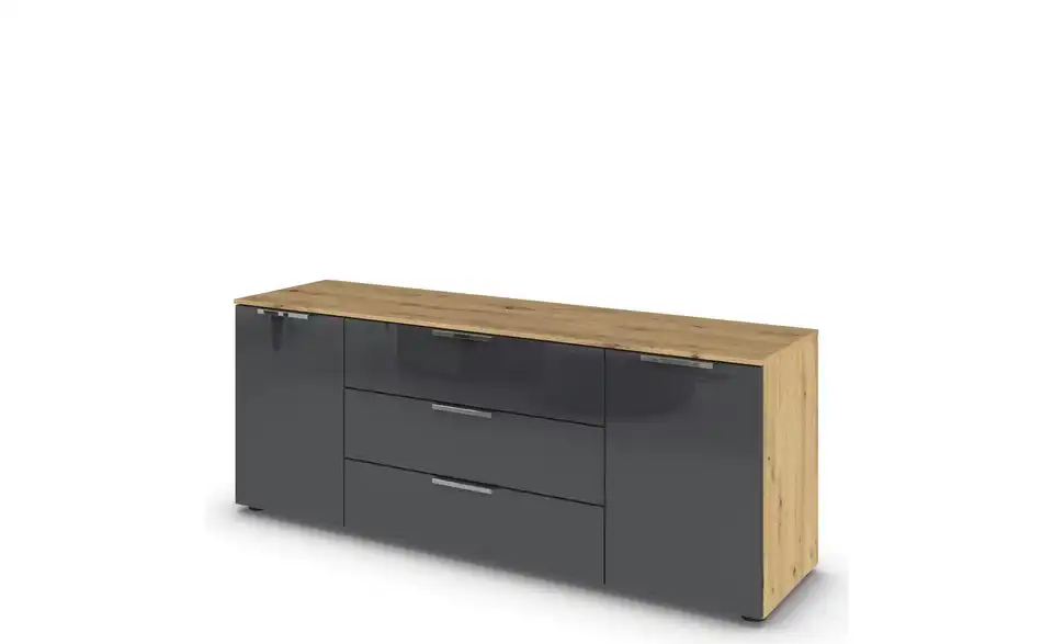Sideboard Basaltgrau, Eiche Artisan (Nachbildung) Basaltgrau, Eiche Artisan (Nachbildung) Front: Glas, Oberboden: Dekor verchromt