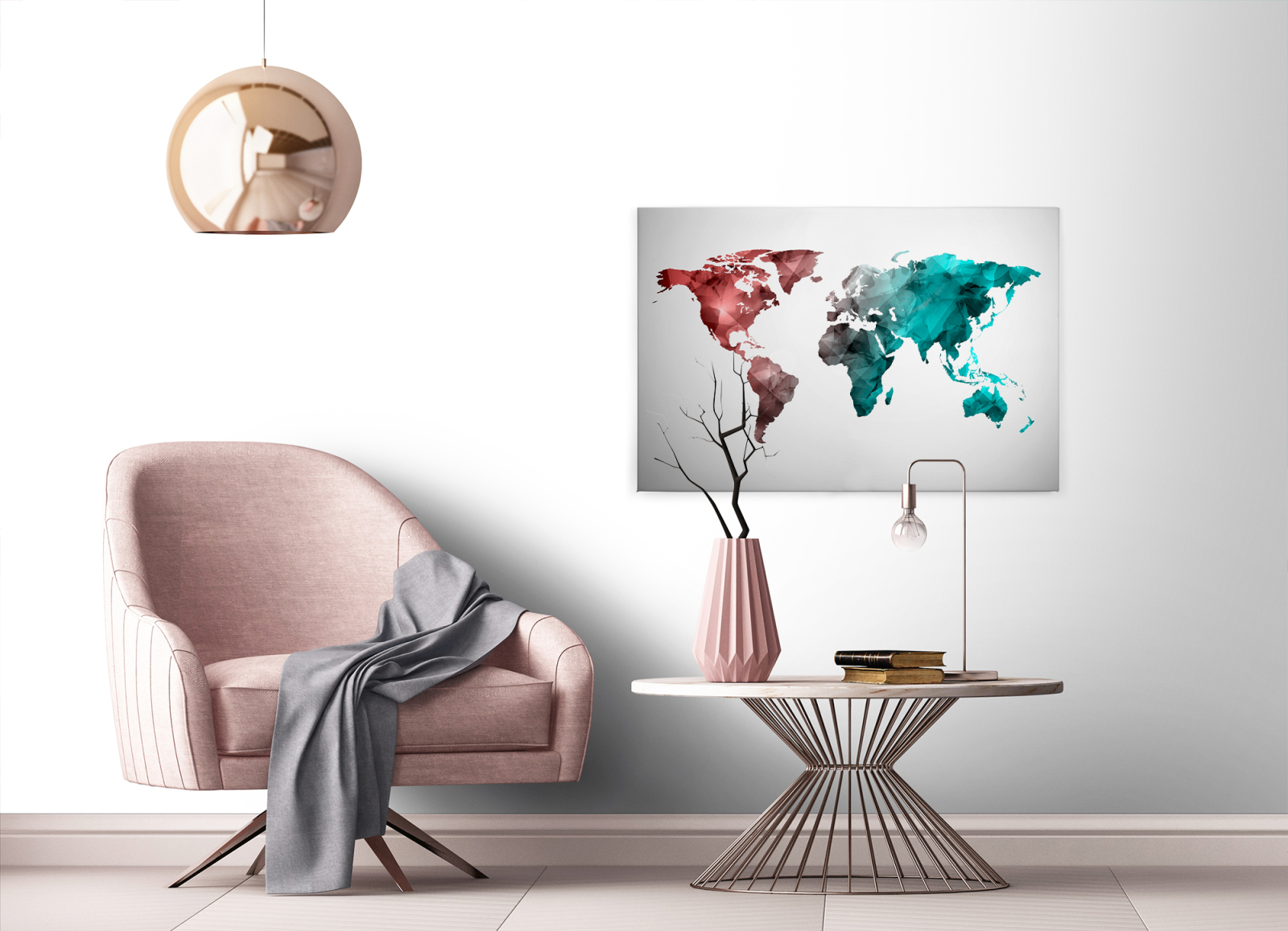 Leinwandbild WELTKARTE - blau-rot - 90x60 cm