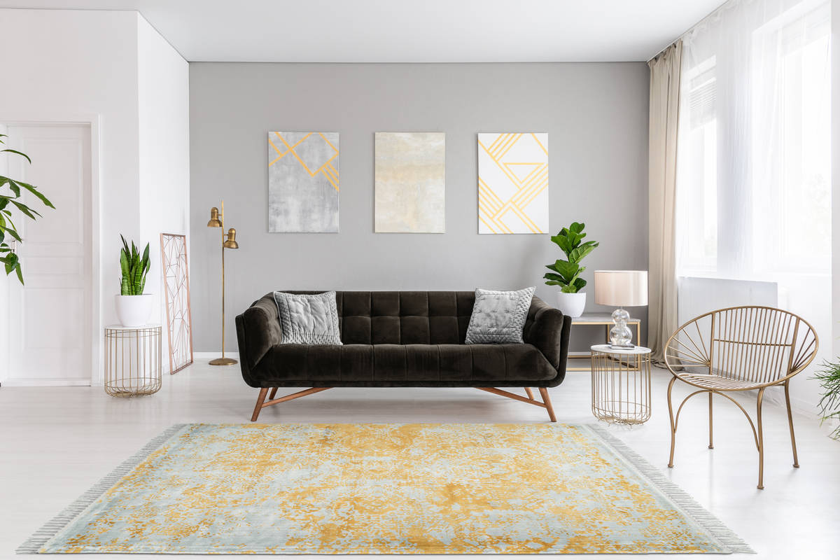 Kurzflorteppich DOLCE VITA 300 - grau-gold - handgewebt - 80x150 cm