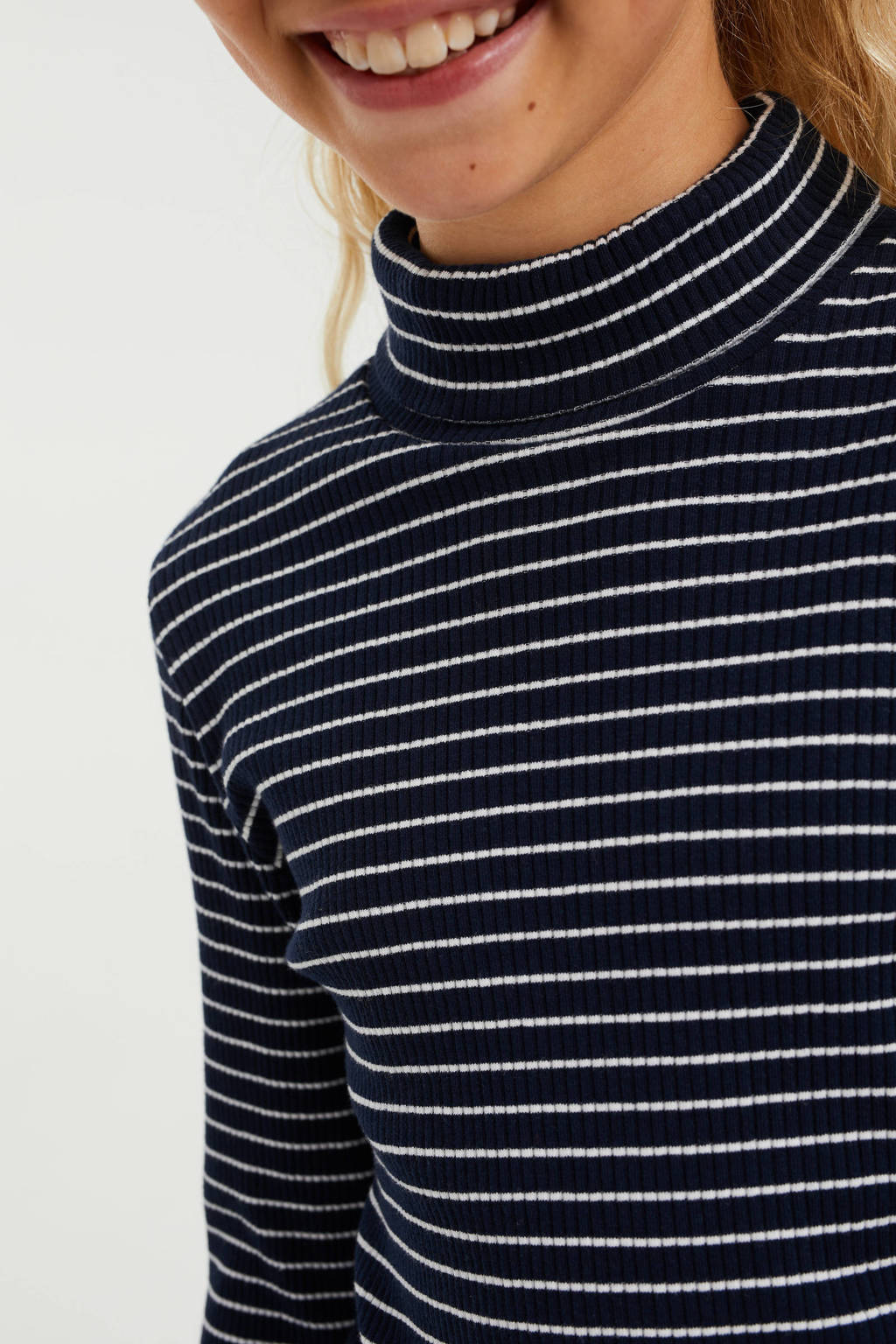 WE Fashion gestreepte top donkerblauw/wit
