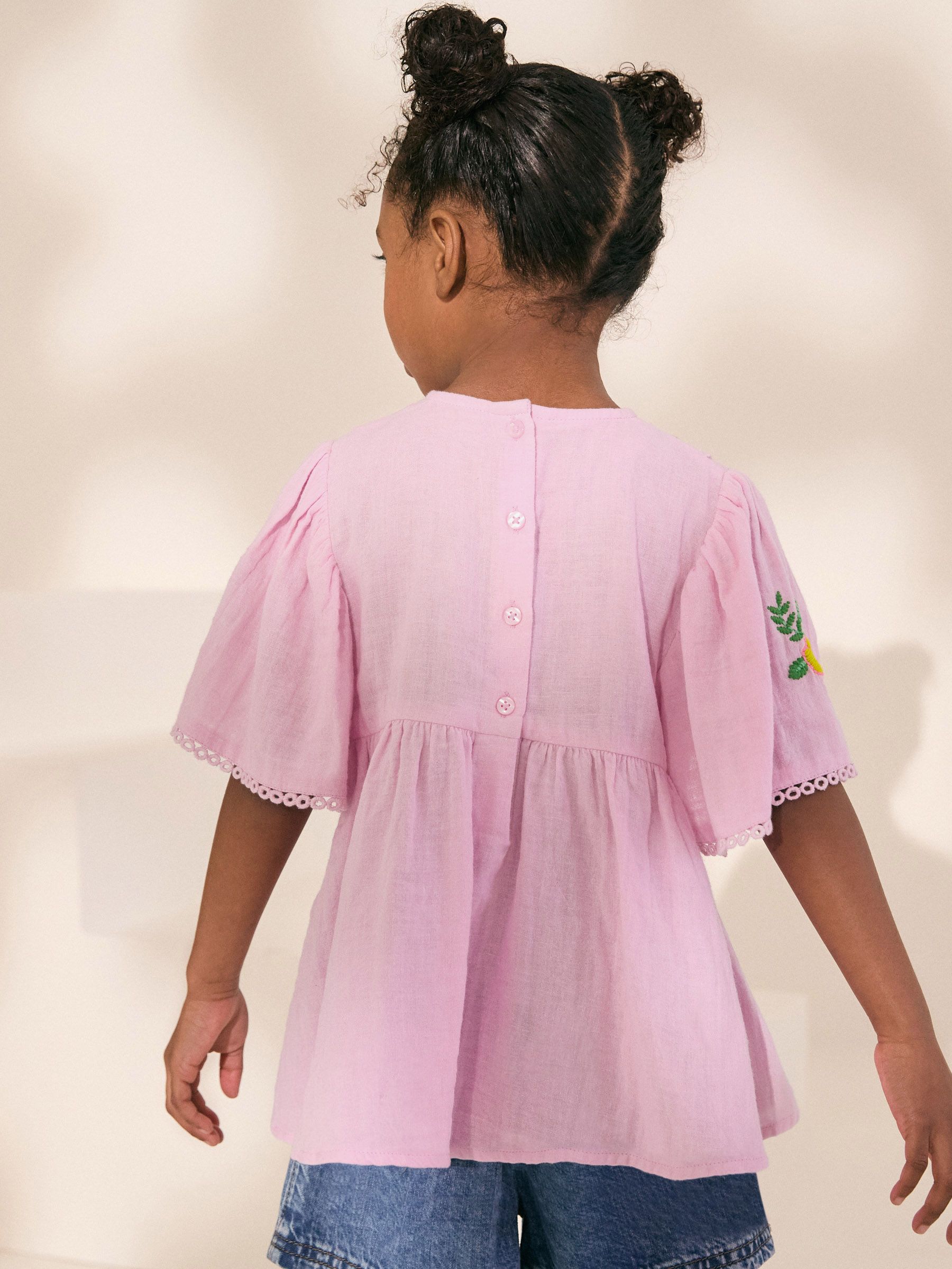 Lila-paars - 100% katoenen geborduurde blouse (3 - 16 jr)