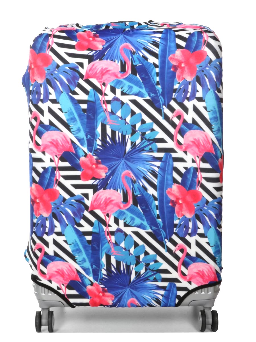 Housse de valise Periea Black & White Stripes with Flamingos L