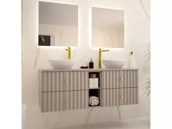 Meuble double vasque 140cm 2 niches Izae Cachemire