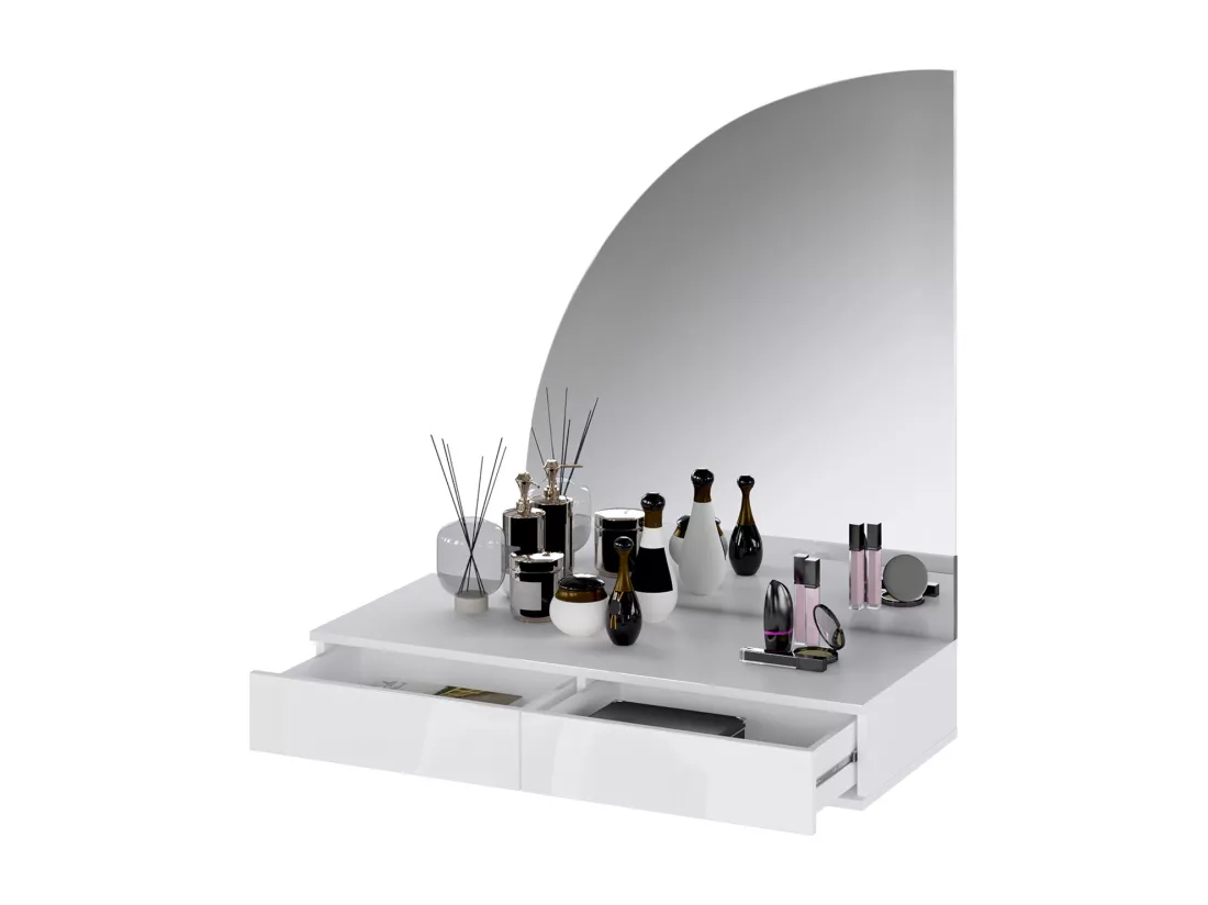 Coiffeuse suspendue avec miroir à LEDs - 2 tiroirs - Blanc brillant - JINEZA