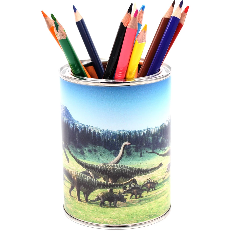 Nikima Stiftebecher Dinosaurier Stifteköcher inkl. 12 Dreikant Buntstiften bunt