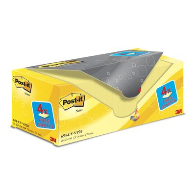 Post-it Promo Pack - 16+4 Blocs-notes - 76 x 76 mm - jaune canari - 2000 feuilles (20 x 100)