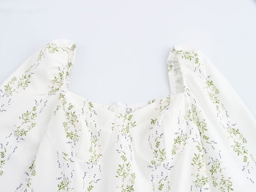 Cumulys - Maxi A-lijn jurk met lange mouwen, vierkante hals en bloemenprint