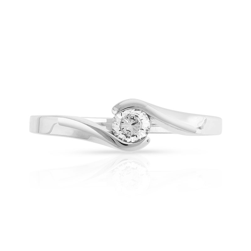 Bague solitaire or 750 blanc diamant 30/100e de ca