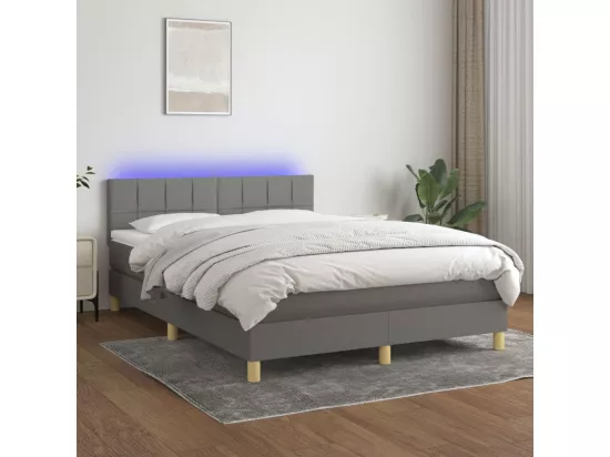 Sommier tapissier et matelas et LED Gris foncé 140x190 cm Tissu