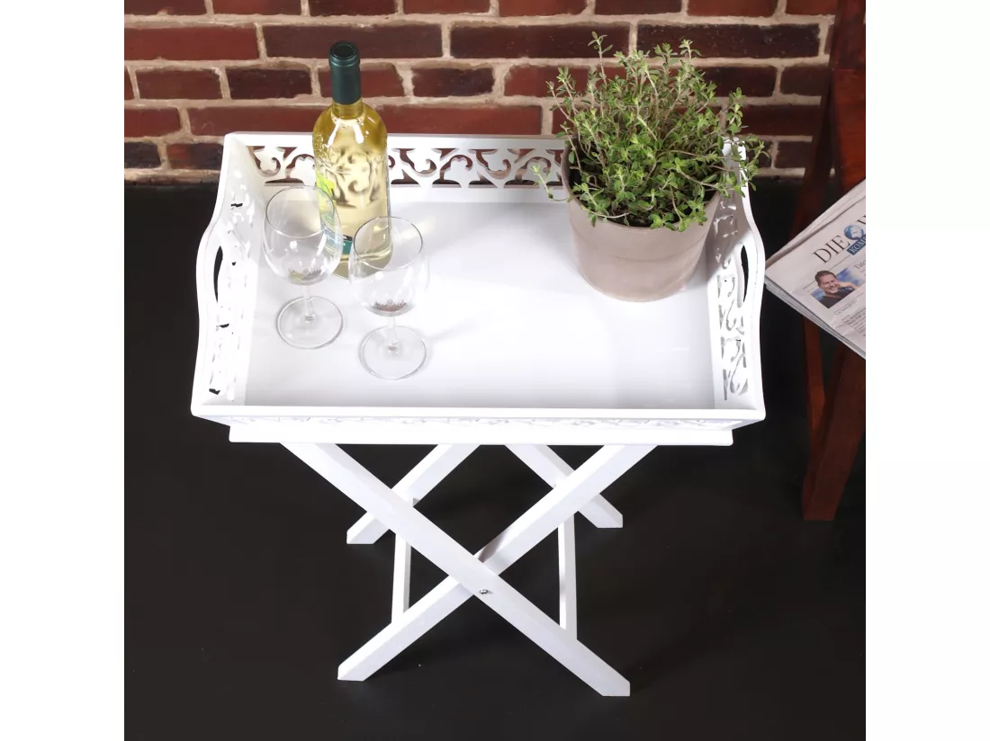 PLATEAU DE SERVICE Maison de campagne 2 pièces. 63 cm blanc