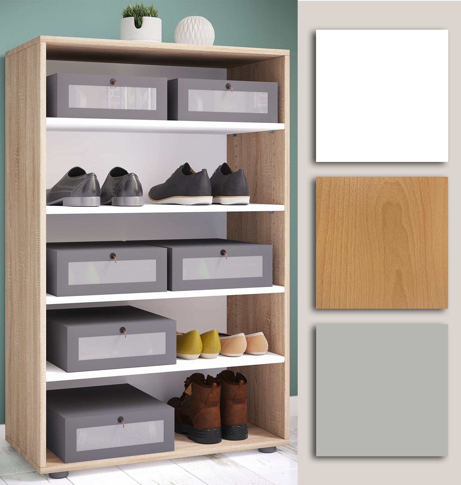 VCM XXL Holz Großer Schuhschrank Schuhregal Groß Stiefel Dielenmöbel Lona 5 Fächer