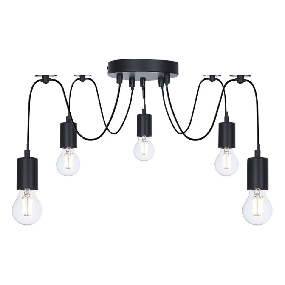 Lustre araignée à suspension filaire noir 5 ampoules