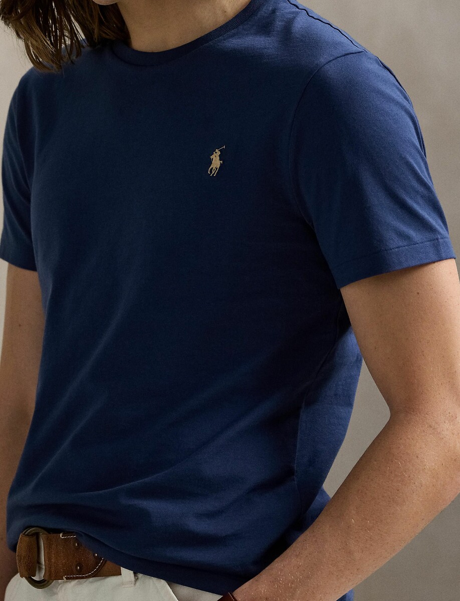 POLO RALPH LAUREN<br>Camiseta lisa de malha fina com logotipo bordado