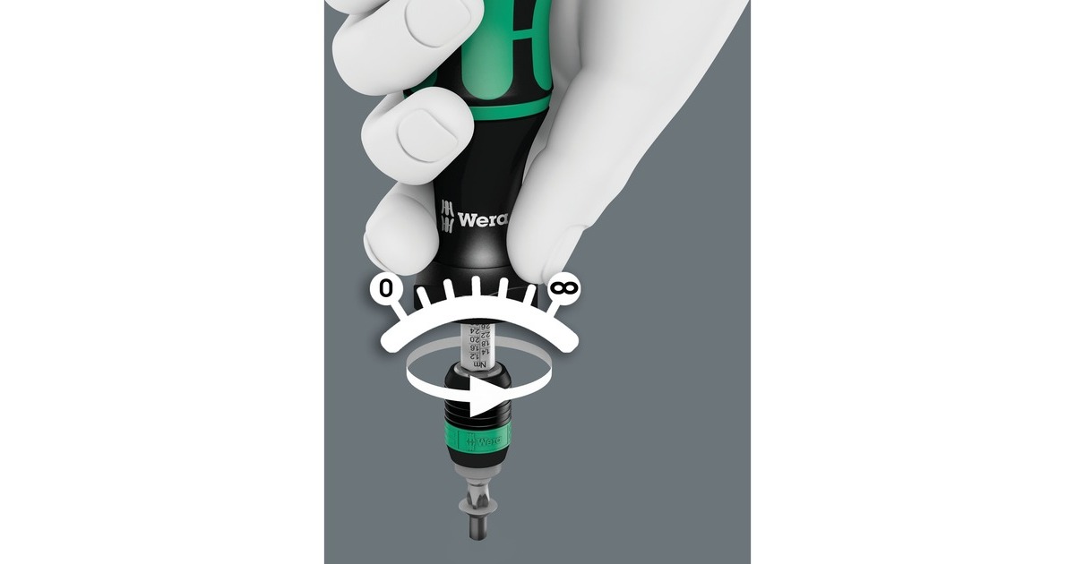 WeraSerie 7400 Kraftform instelbare momentschroevendraaier draaimomentsleutel  (Zwart/groen, 1.2 tot 3.0 Nm, met Rapidaptor snelwisselhouder)