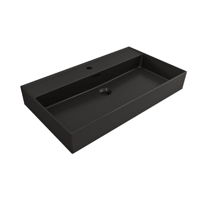 Plieger Kansas wastafel met 1 kraangat met overloop 80x46.6cm mat zwart