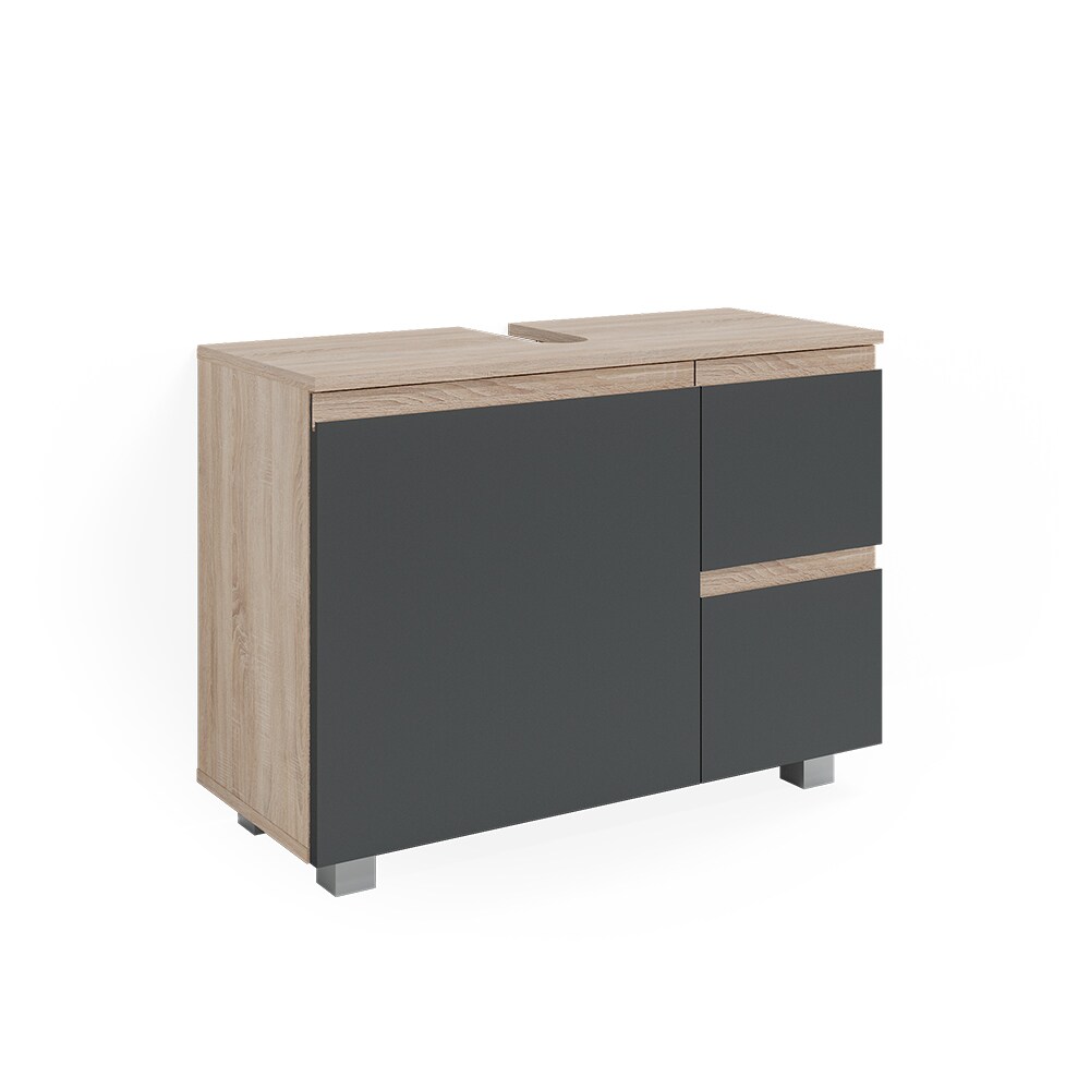 Vicco Waschtischunterschrank Waschbeckenunterschrank Badschrank J-shape Sonoma Anthrazit modern 80x61cm Badezimmer Schrank Badmöbel Schranktür Schrankschublade Aufbewahrung