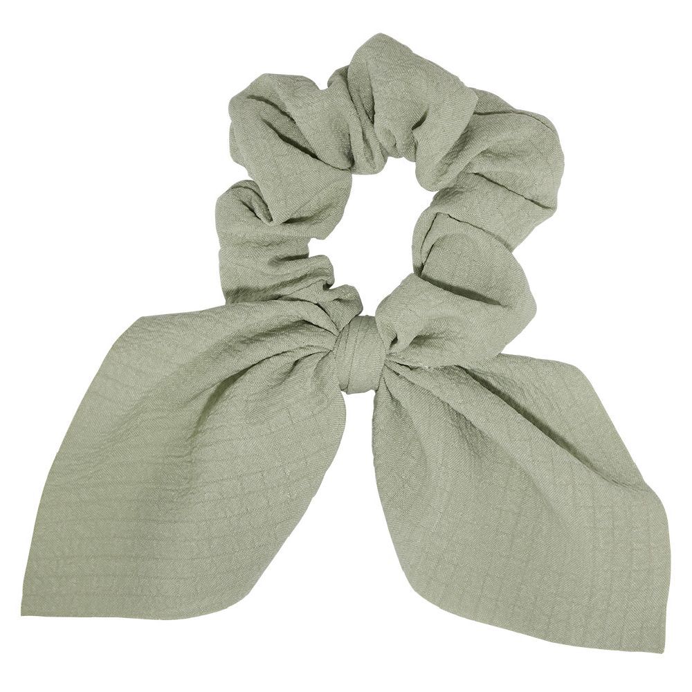 Chouchou ruban court vieux vert effet quadrillé Ø8xL17cm