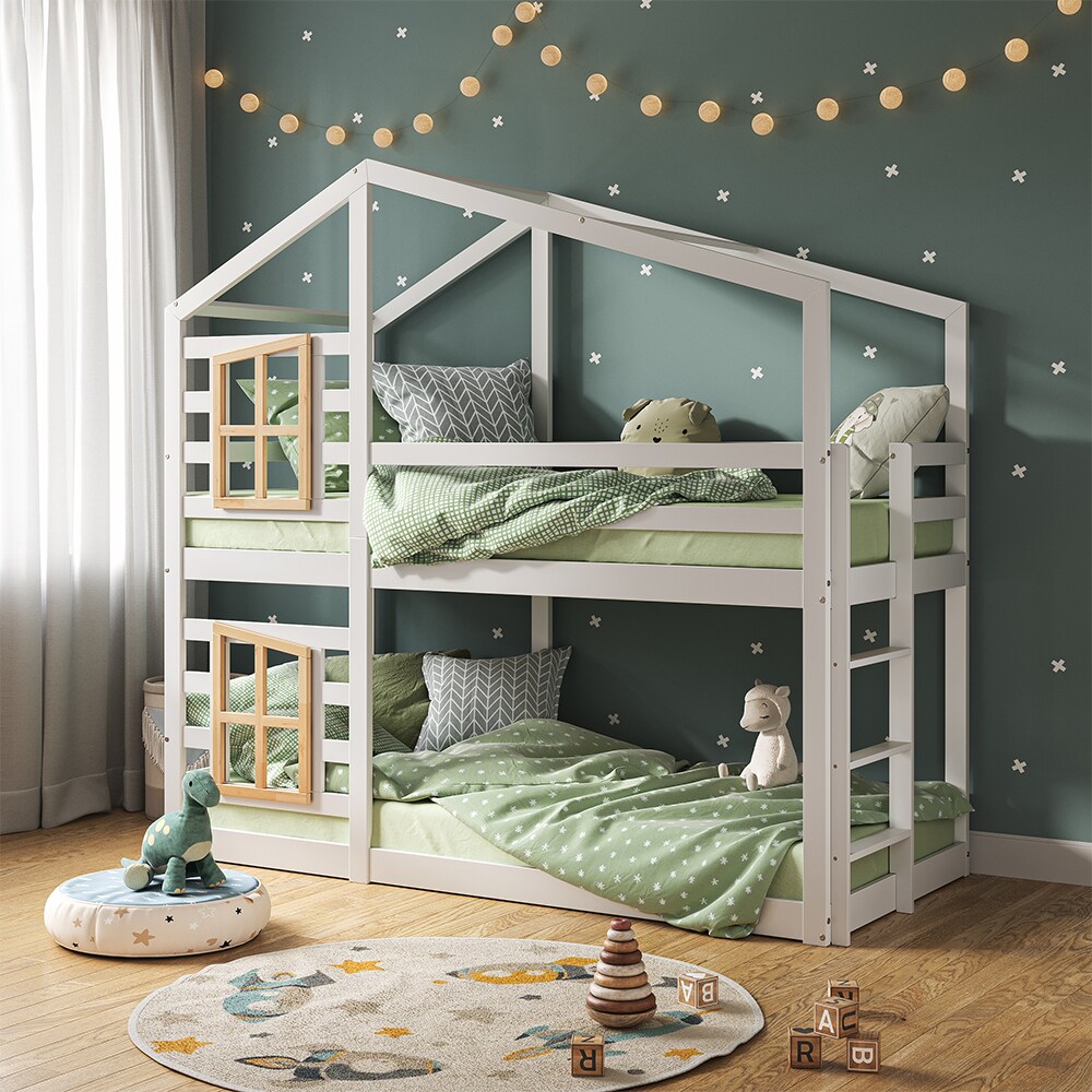 Vitalispa Doppelstockbett Maja 200 x 90 cm Weiß mit Leiter, Etagenbett, 2 Kinder