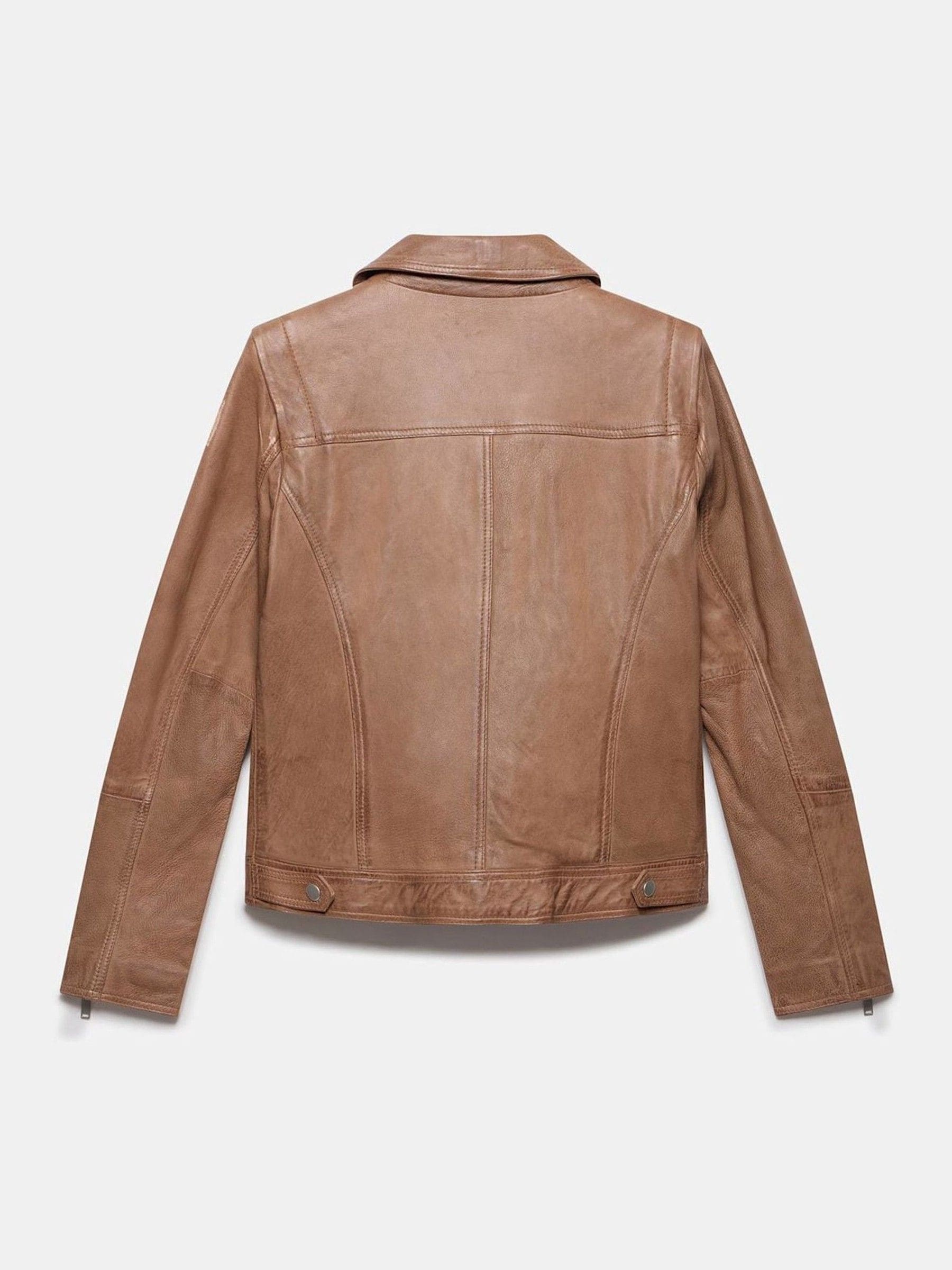 Lichtbruin - Mint Velvet - Leren bikerjack met rits