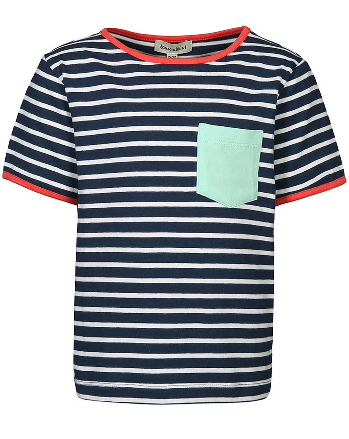 T-Shirt CONTRAST POCKET gestreift in dunkelblau/weiß