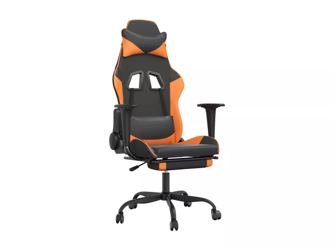 Chaise de jeu avec repose-pied Noir et orange Similicuir