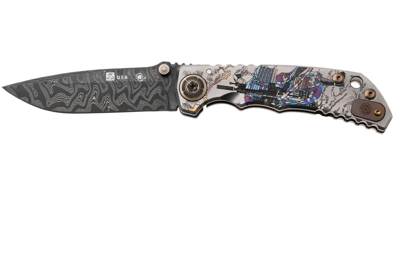 Spartan Blades Harsey Folder, Long Gunner Edition SF5CSDAMLONGGUN, Damascus, Ronin Tactics Titanium zakmes, Bill Harsey design