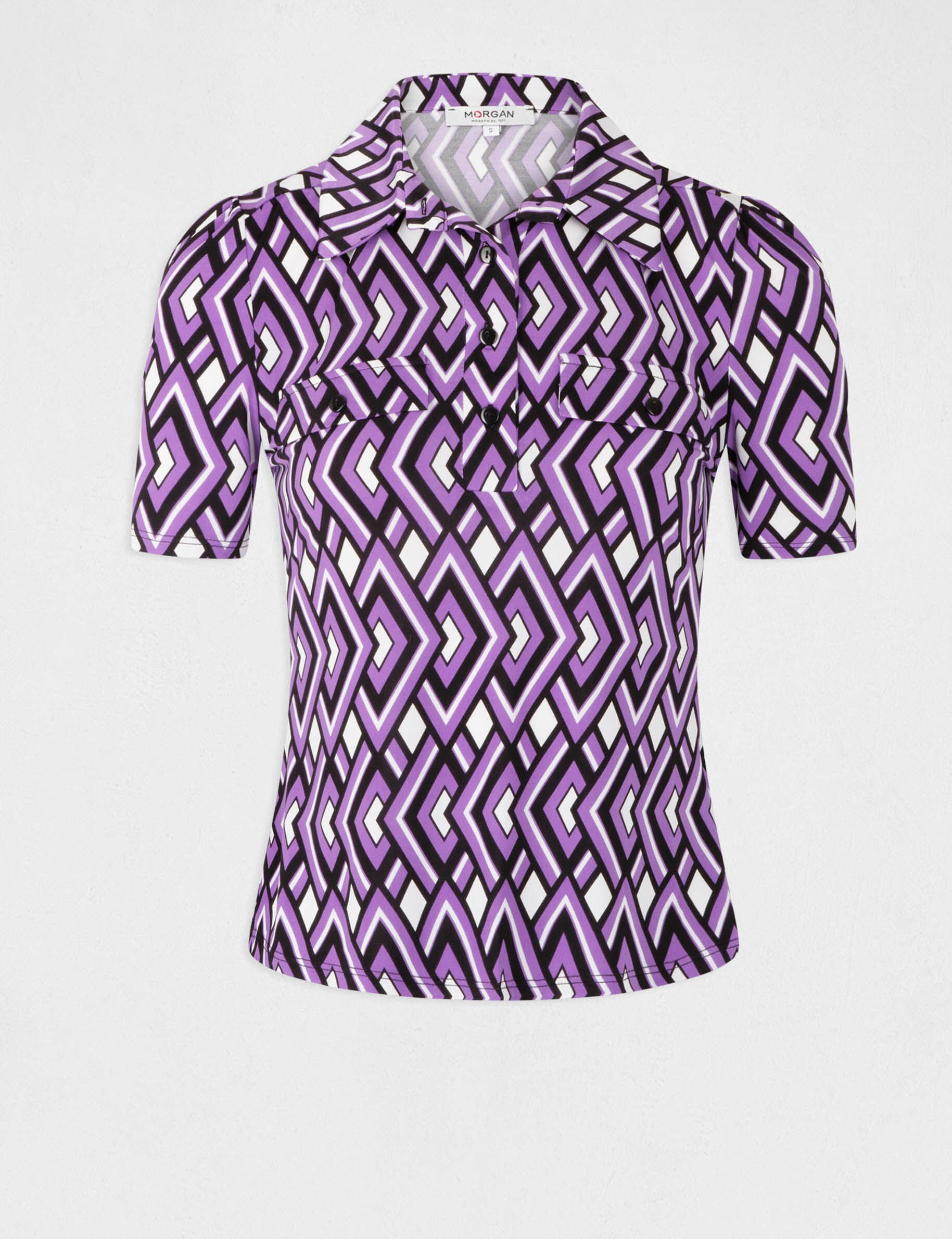 T-shirt manches courtes col polo imprimé multico femme - multico