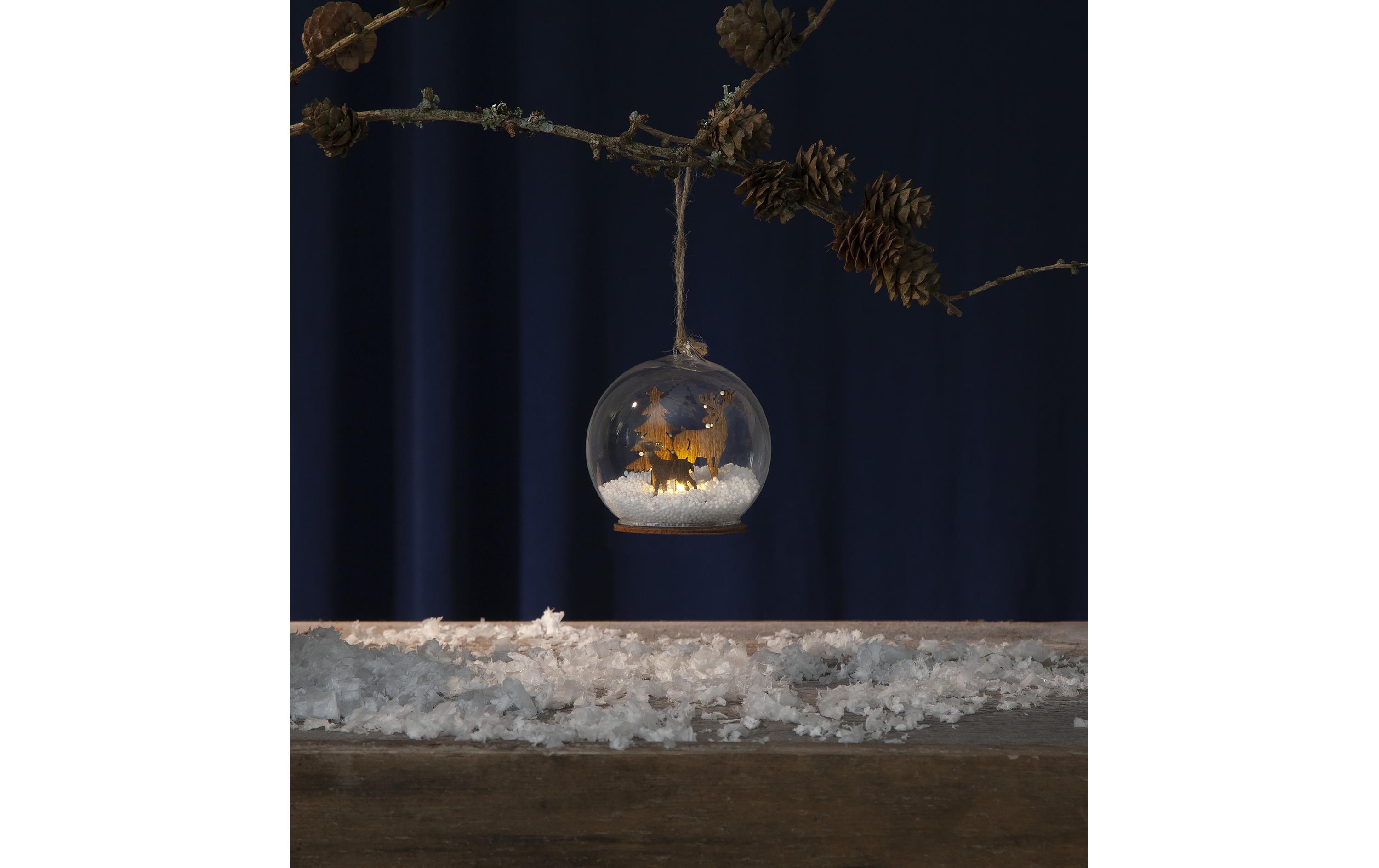 Tischdeko Kugel Fauna, 9 cm, BraunWeihnachtskugel mit Beleuchtung
