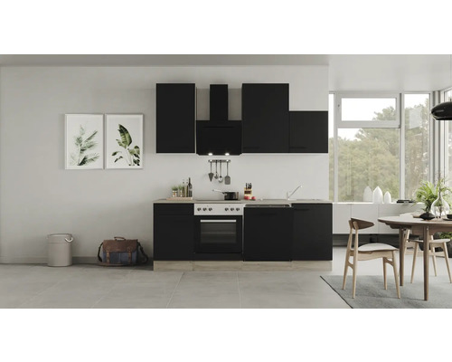 Flex Well keukenblok met apparatuur Capri 220 cm zwart mat gedemonteerde variant omkeerbaar 00012600