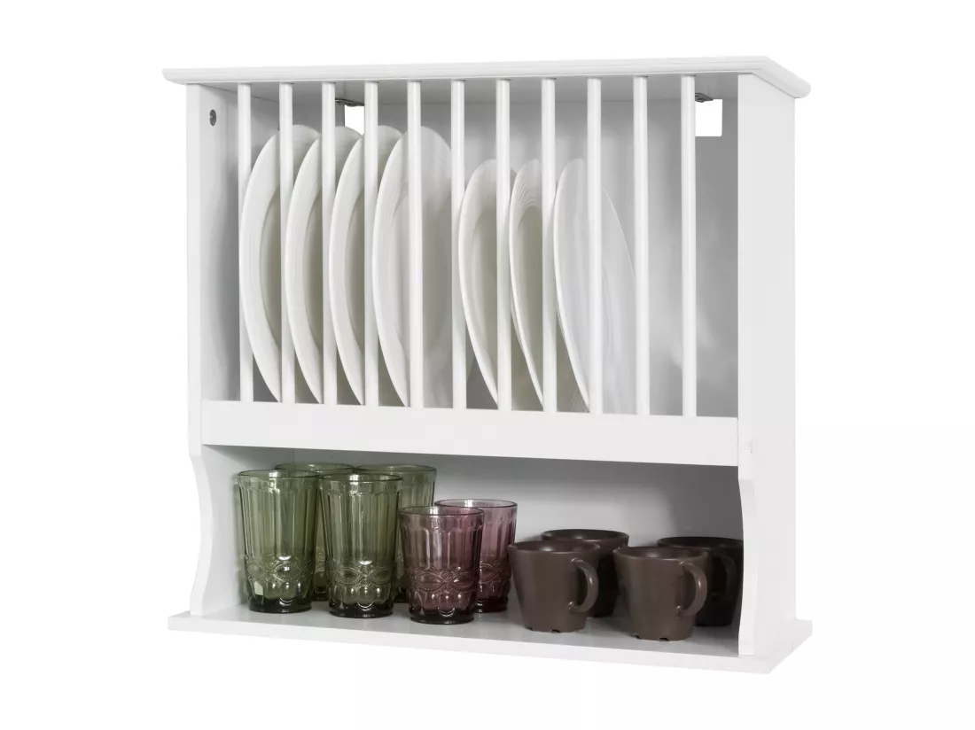 Porte-Assiettes Murale Meuble de Rangement d'assiettes Mural - avec 1 étagère – Blanc,SoBuy KCR04-W