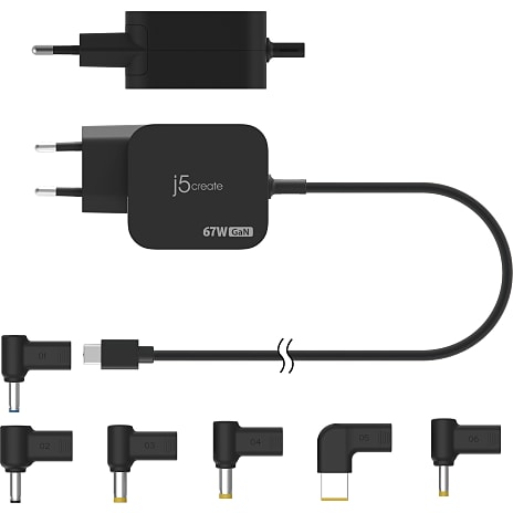 J5 USB-C universal GaN oplader 67 W - sort
